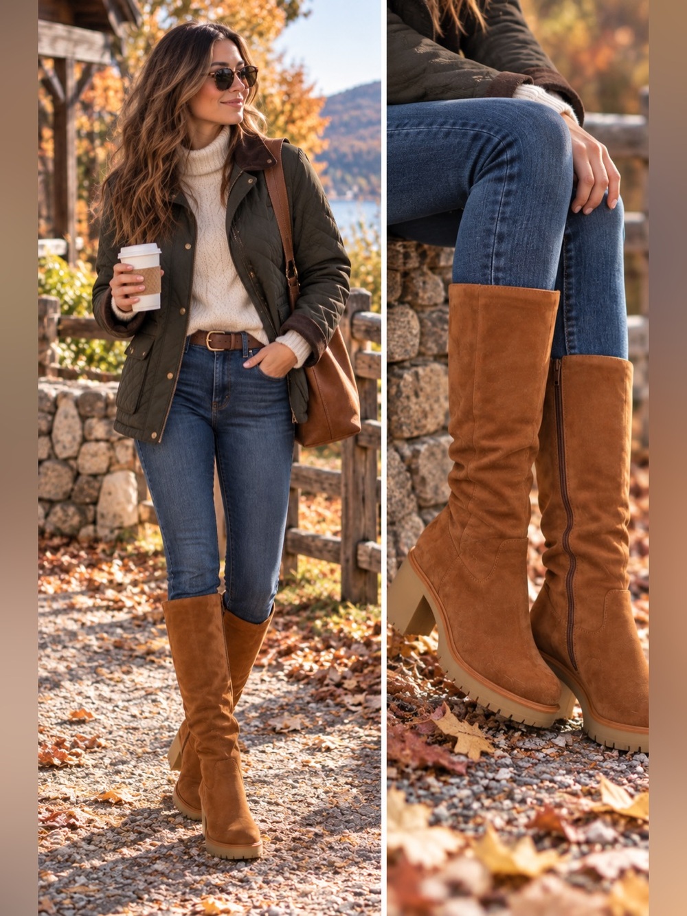 Women's Tall Faux Suede Lug Heel Boots in Camel Color